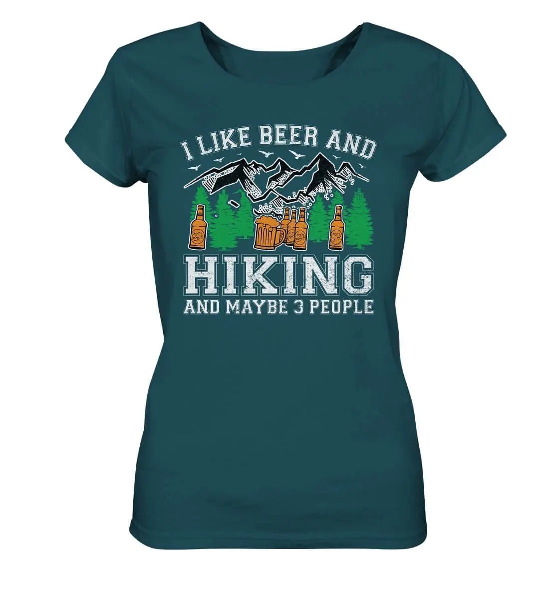 Ich mag Hoppymerch-Bier und Wandern und vielleicht Hoppymerch 3 People – Damen-Bio-T-Shirt.