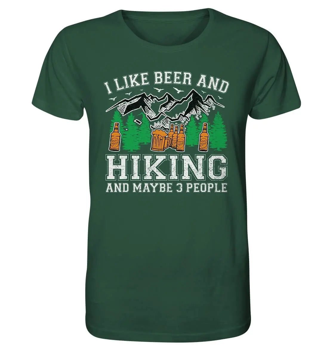 Ein grünes I Like Beer, Hiking and Maybe 3 People Bier T-Shirt für Männer von Hoppymerch.