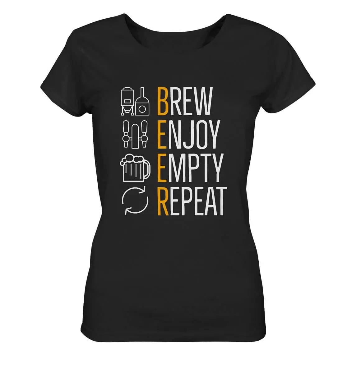 Hoppymerch Brew Enjoy Empty Repeat – Bio-T-Shirt für Damen.