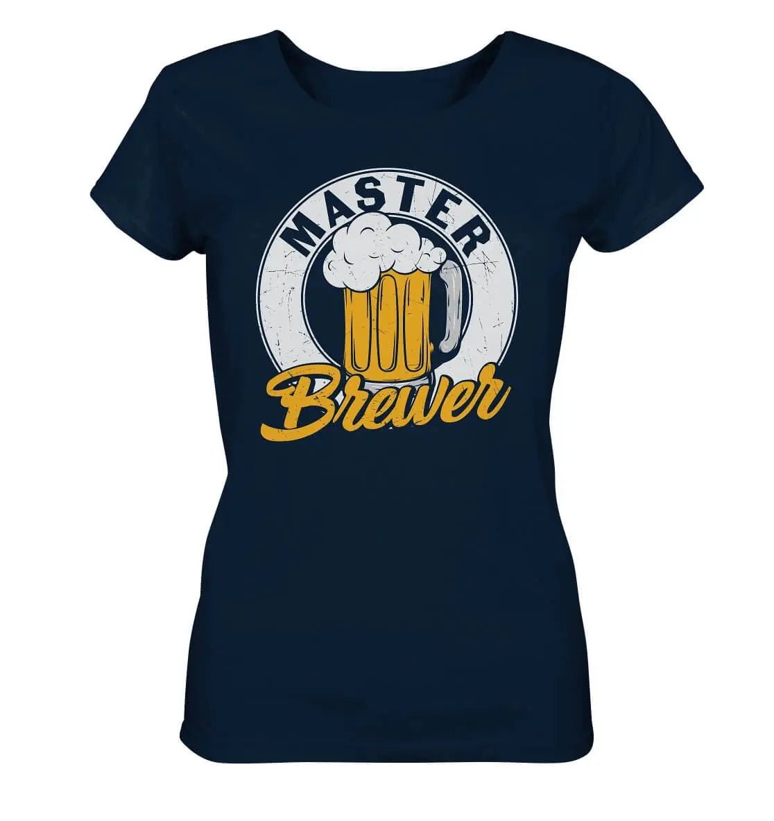 Ein Bio-T-Shirt für Damen von Hoppymerch - Master Brewer mit der Aufschrift „Meisterbrauer“.